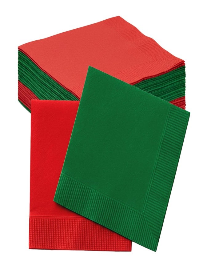 Perfectware Christmas Cocktail Napkins, Red and Green, Paper, 100 Count, Disposable Beverage Napkins for Holiday Winter Party - Image 1